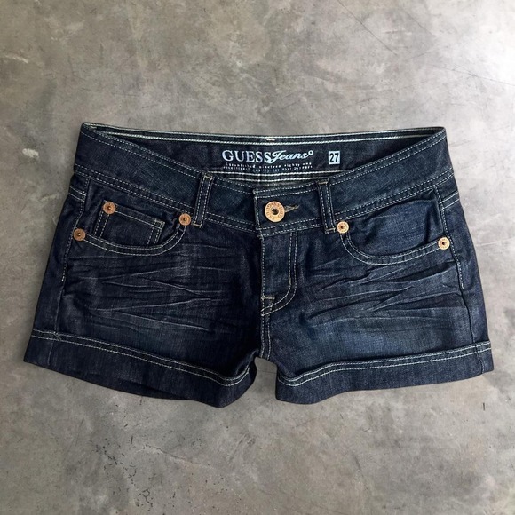 Guess Pants - Guess Jeans Womens 27 Dark Denim Mini Shorts Low Rise Y2K 2000s Vintage Indigo